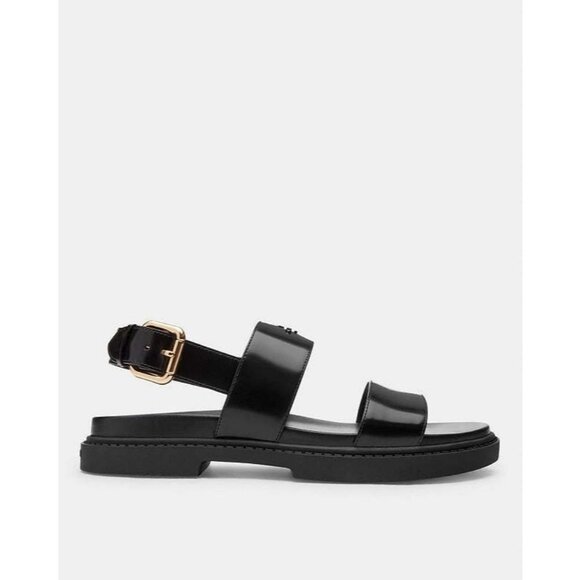 Coach Lockup Two Band Sandals Women's Black Gold-tone Buckle Closure - Picture 2 of 4